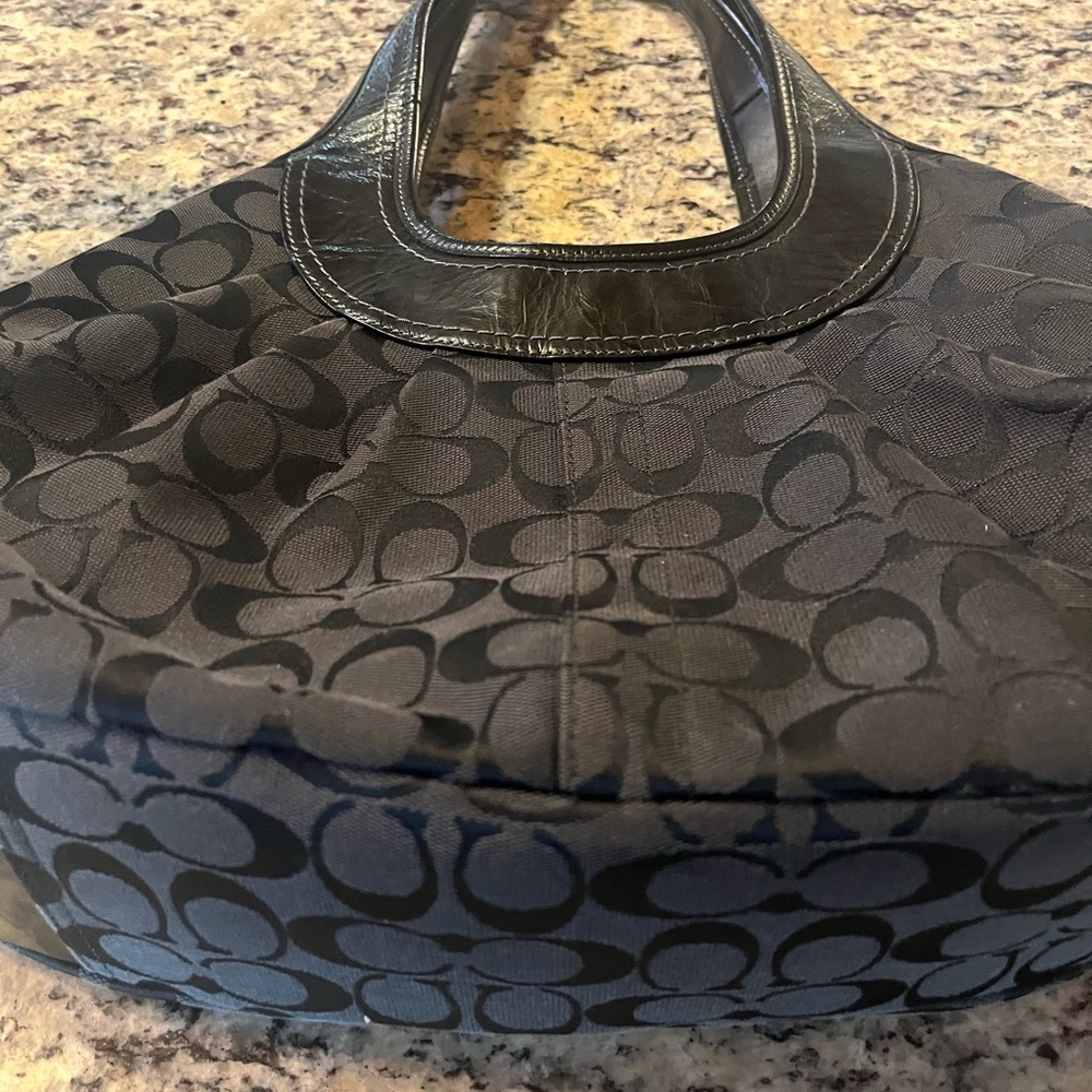 Coach Black Jacquard Shoulder Bag with Leather Trim